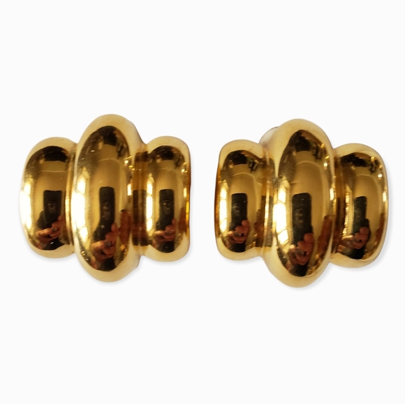 Vintage Alfred Sung Gold Tone 80's Statement Clip Earrings EUC - Picture 2 of 4